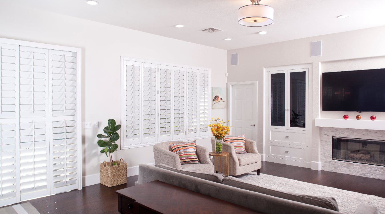 Plantation shutters in a living room